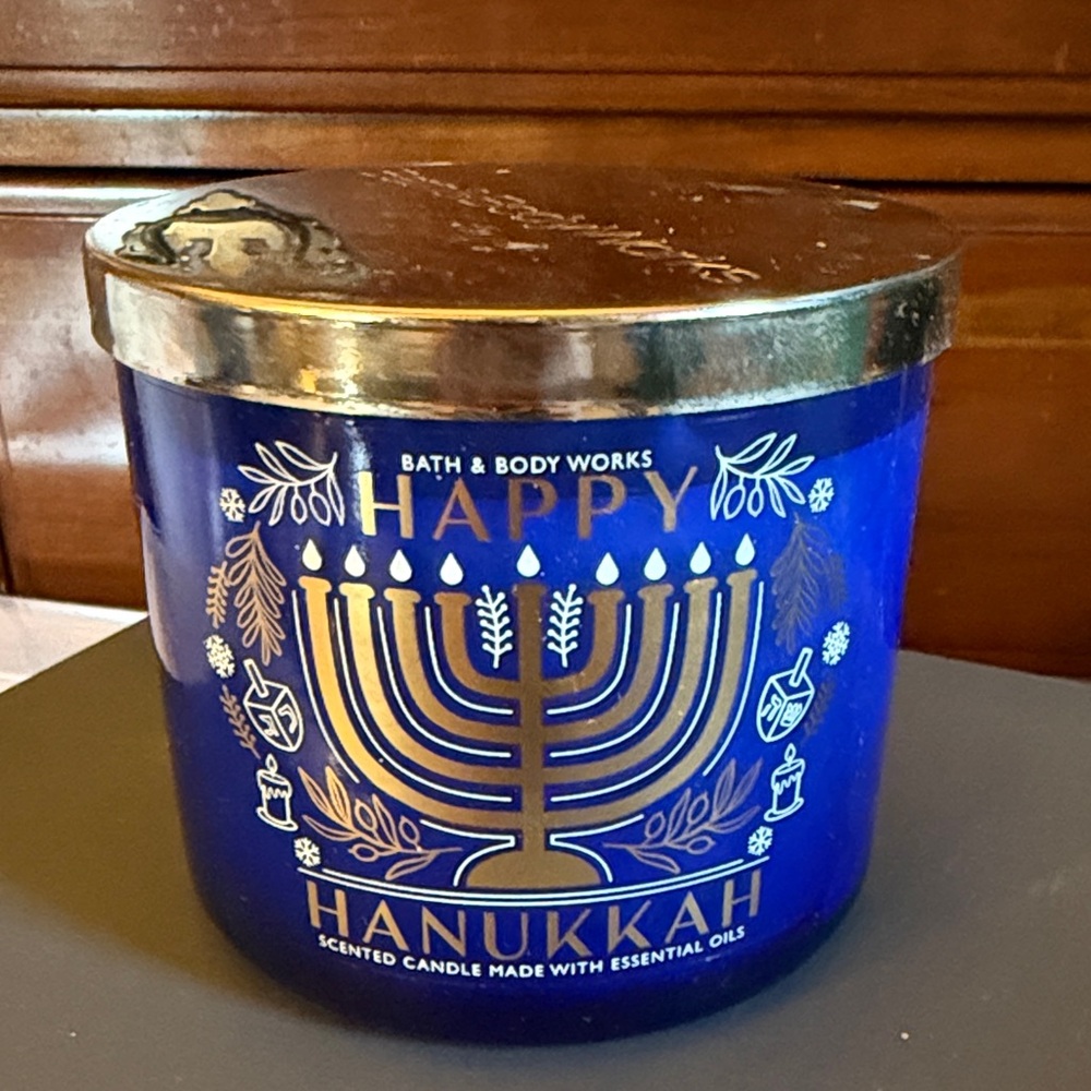 Bath & Body Works Hanukkah Candle with Blue and Gold Design